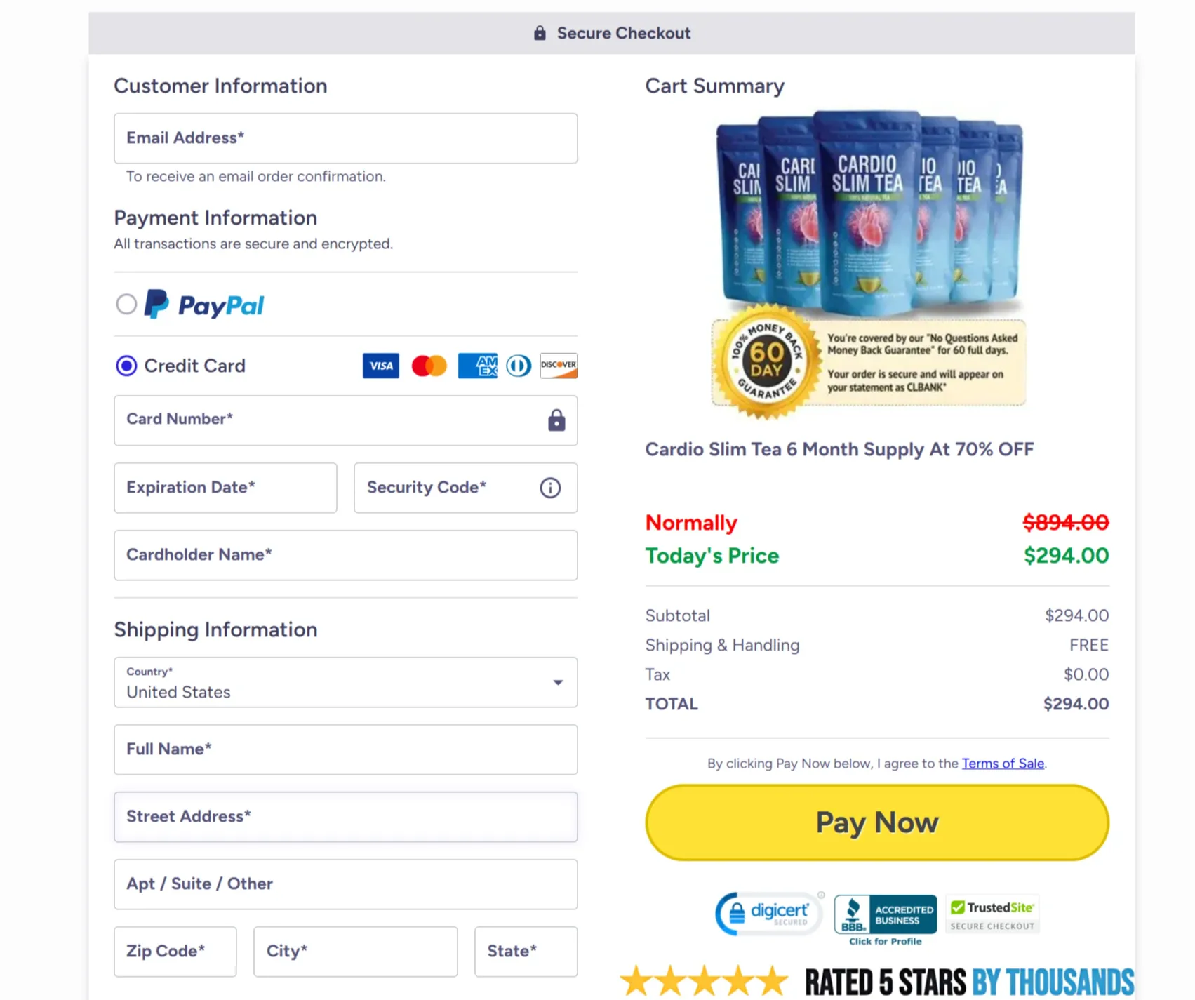 Cardio Slim Tea Order